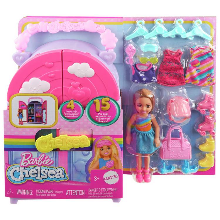 Barbie Chelsea doll closet playset with 15 accessories, UK version
