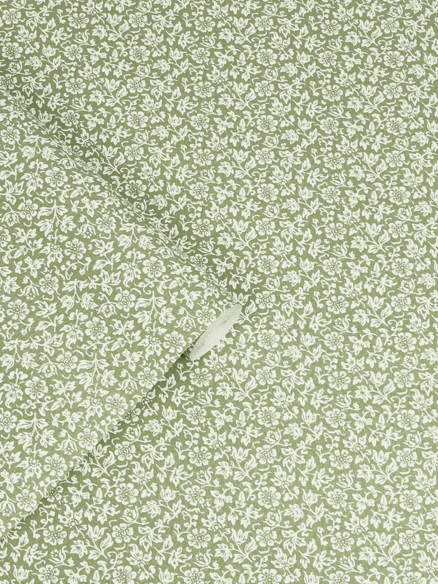 Laura Ashley moss green Sweet Alyssum wallpaper 10m - British product
