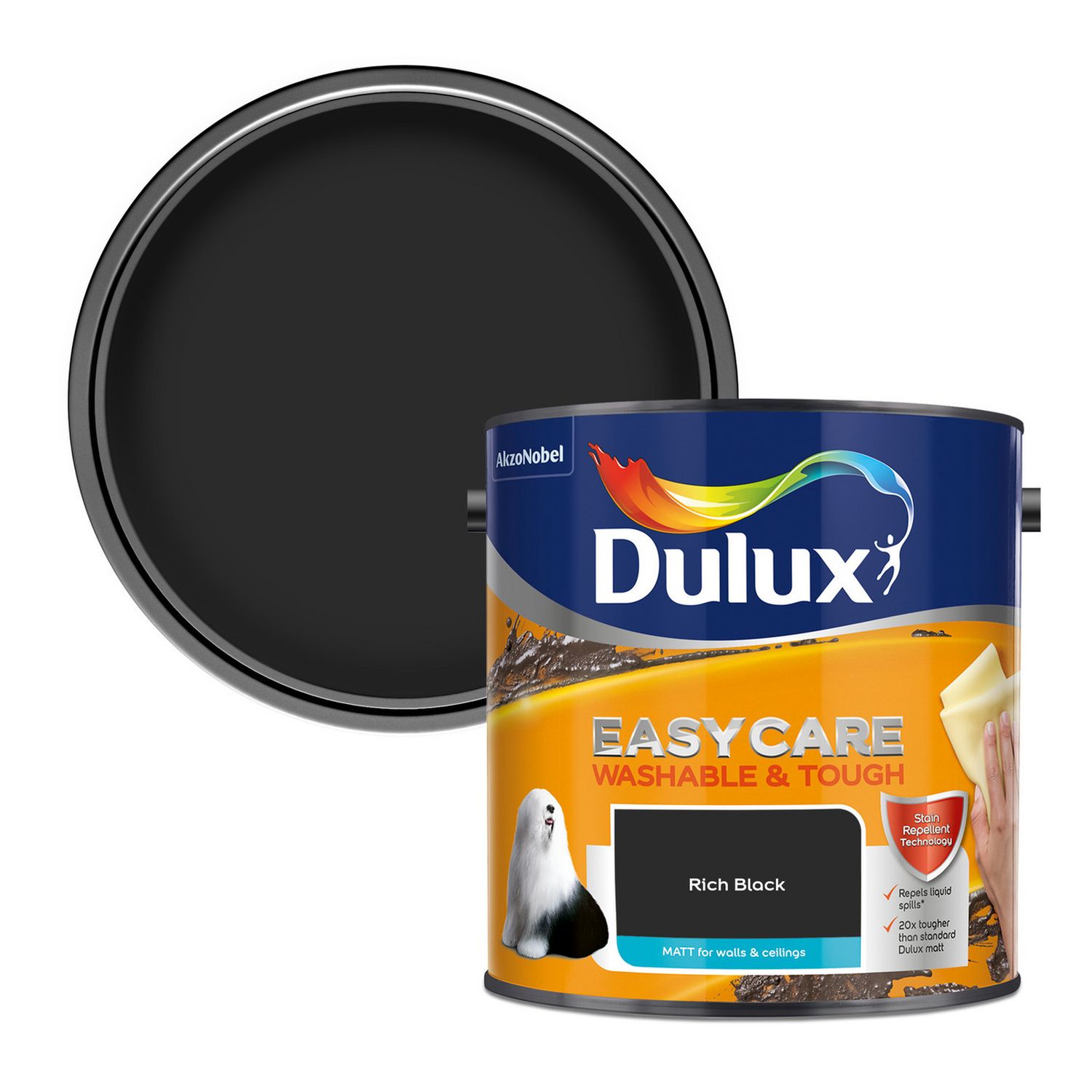 Dulux Easycare Washable & Tough Matt Paint Rich Black 2.5L - British product