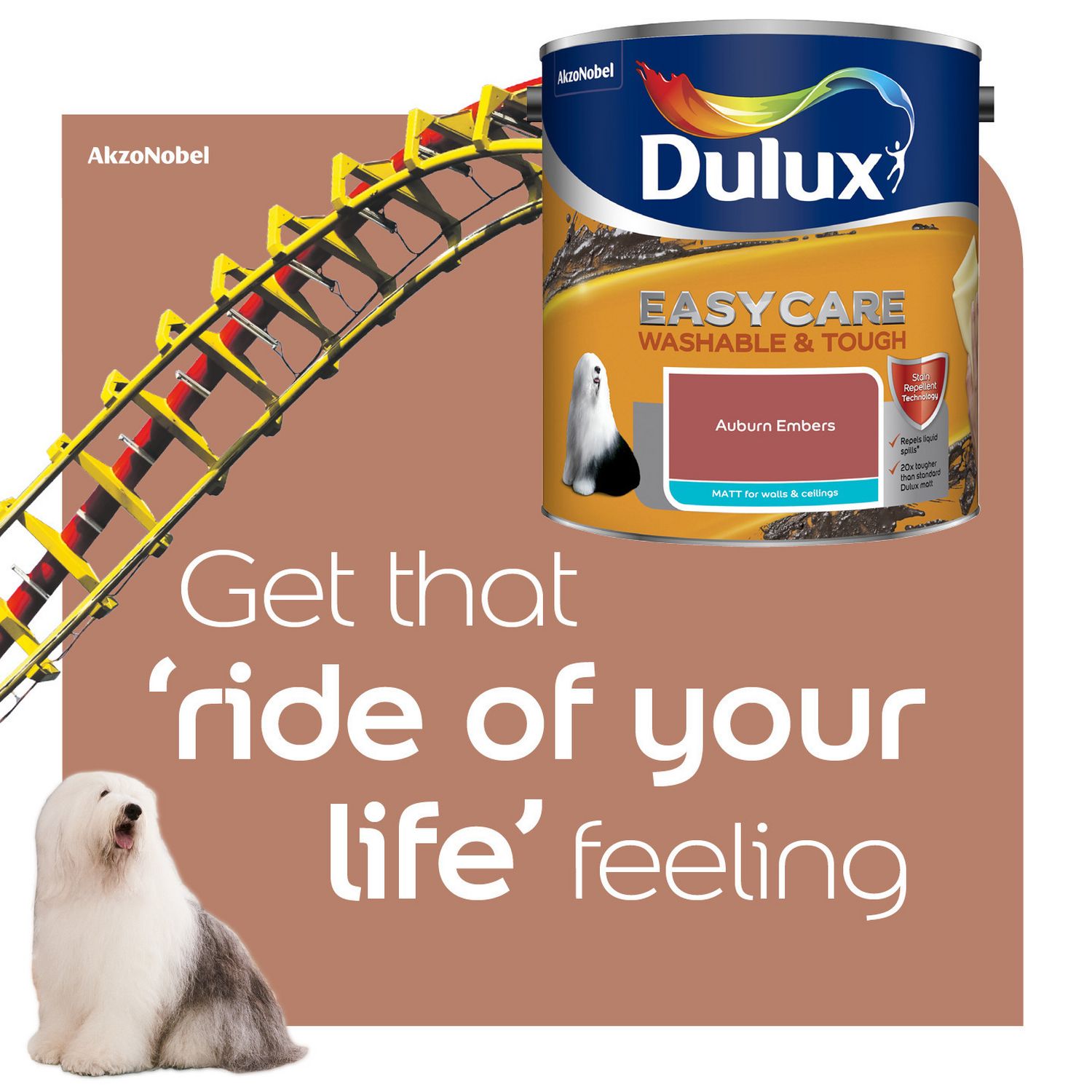 Dulux Easycare Washable & Tough Matt paint Auburn Embers 2.5L, imported from the UK