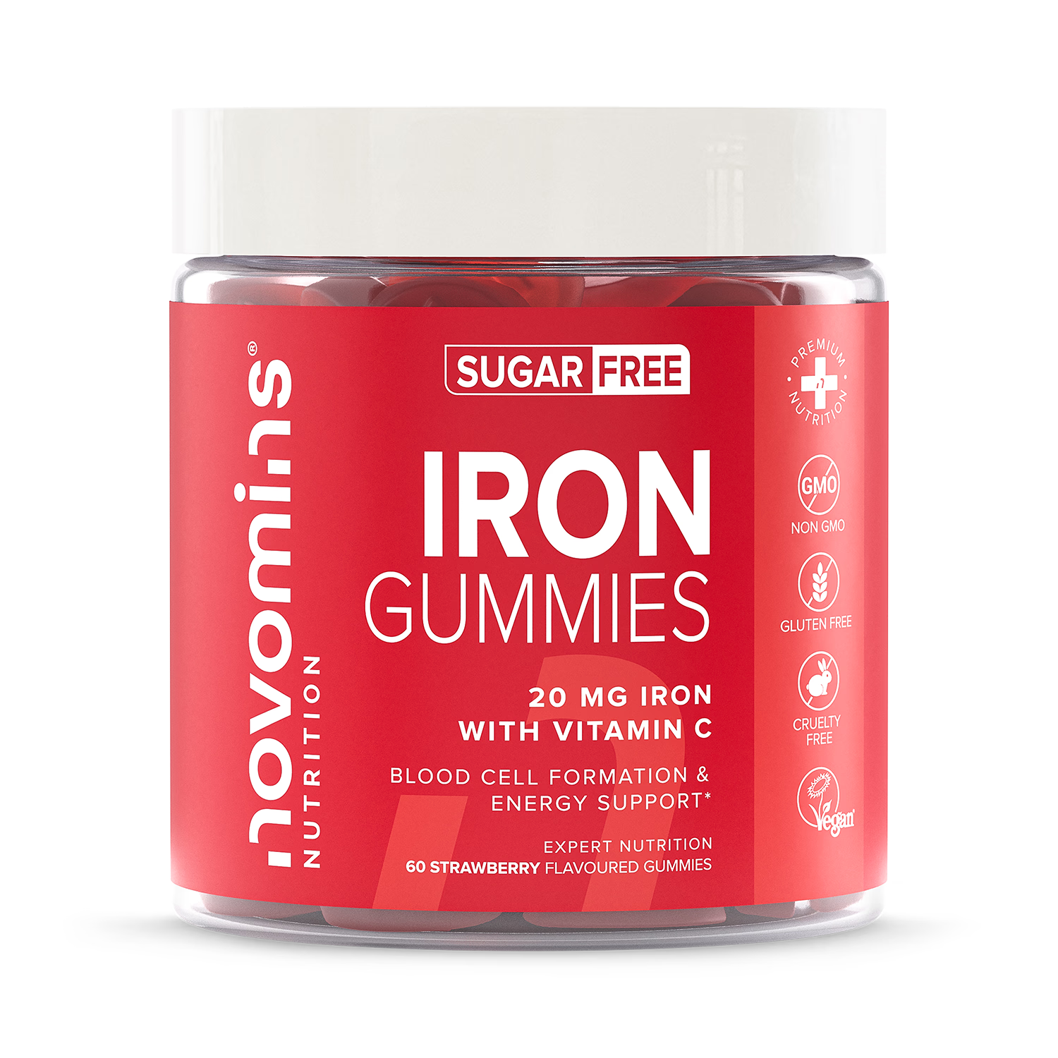 Novomins iron gummies strawberry flavoured 60 gummies, UK version