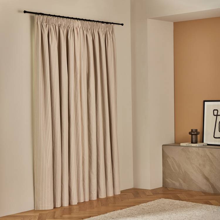 Habitat blackout curtains latte stripe pencil pleat 117x137cm, UK version
