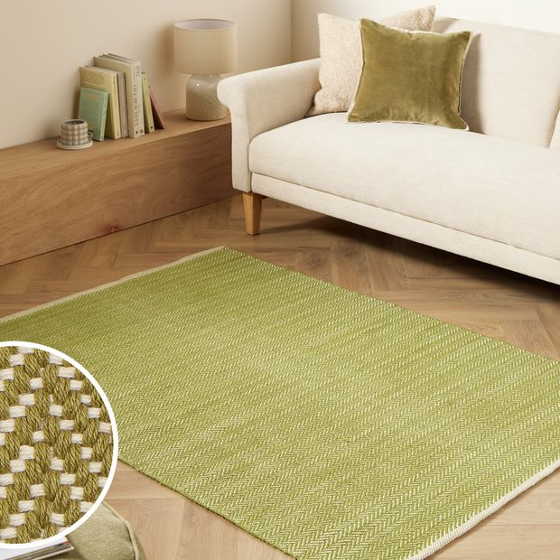 Argos Home herringbone green cotton flatweave rug 120x170cm, UK version