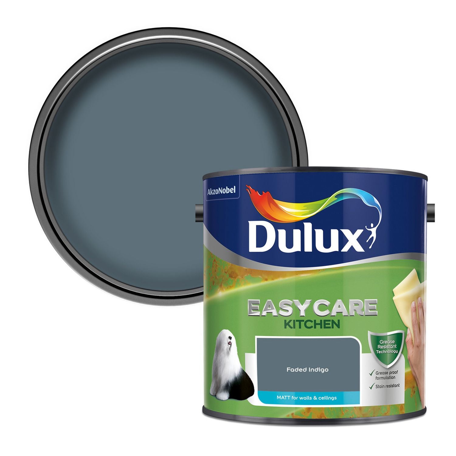 Dulux Easycare Kitchen paint Faded Indigo 2.5L, imported from the UK