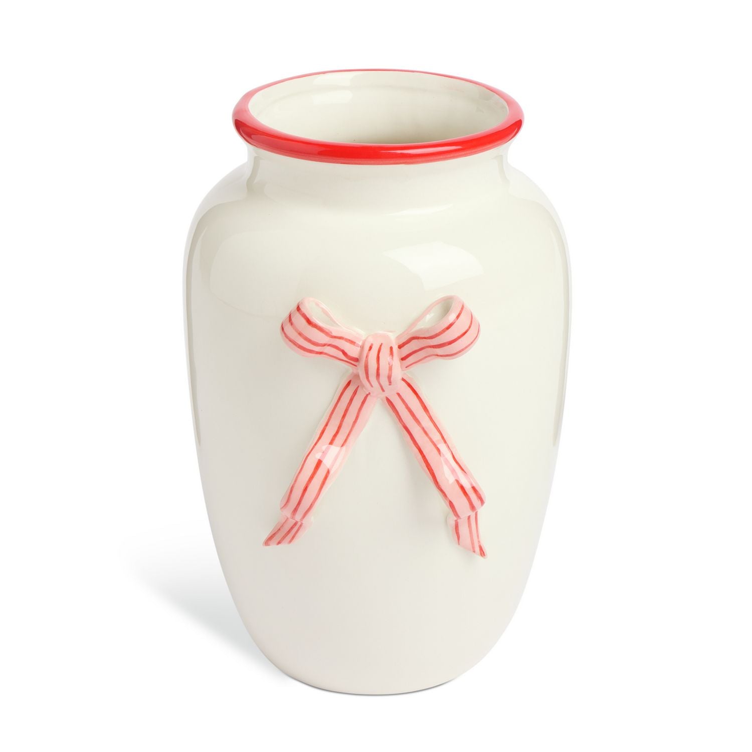 Argos Home ceramic white and red bow vase 15cm, imported from the UK