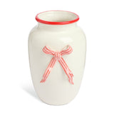 Argos Home ceramic white and red bow vase 15cm, imported from the UK