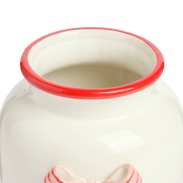 Argos Home ceramic white and red bow vase 15cm, imported from the UK
