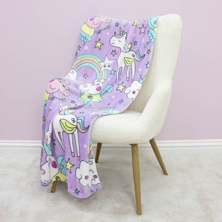 Peppa Pig fleece throw purple rainbow fairy design 150x100cm (British brand)