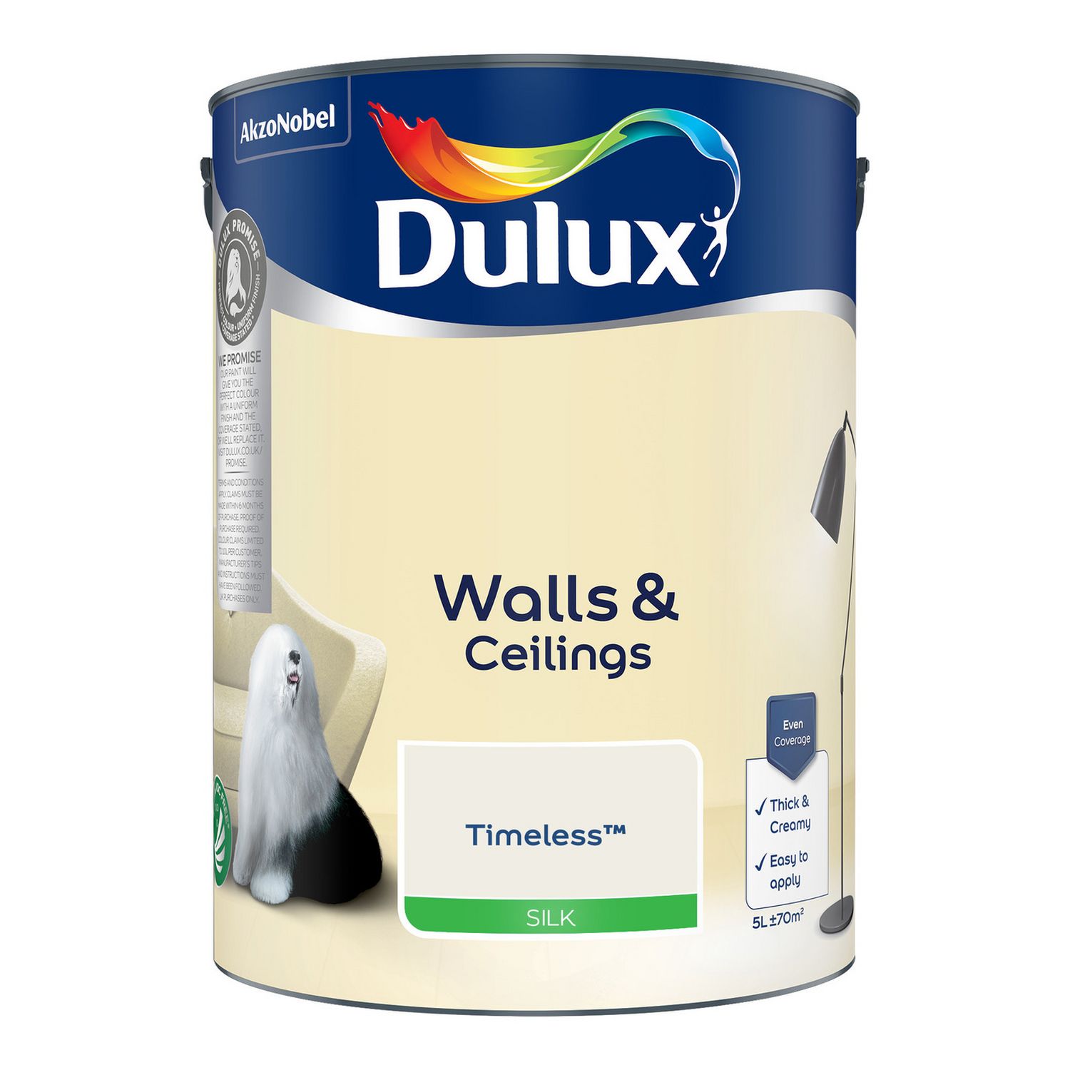 Dulux Walls & Ceilings Silk Paint Timeless 5L, imported from the UK