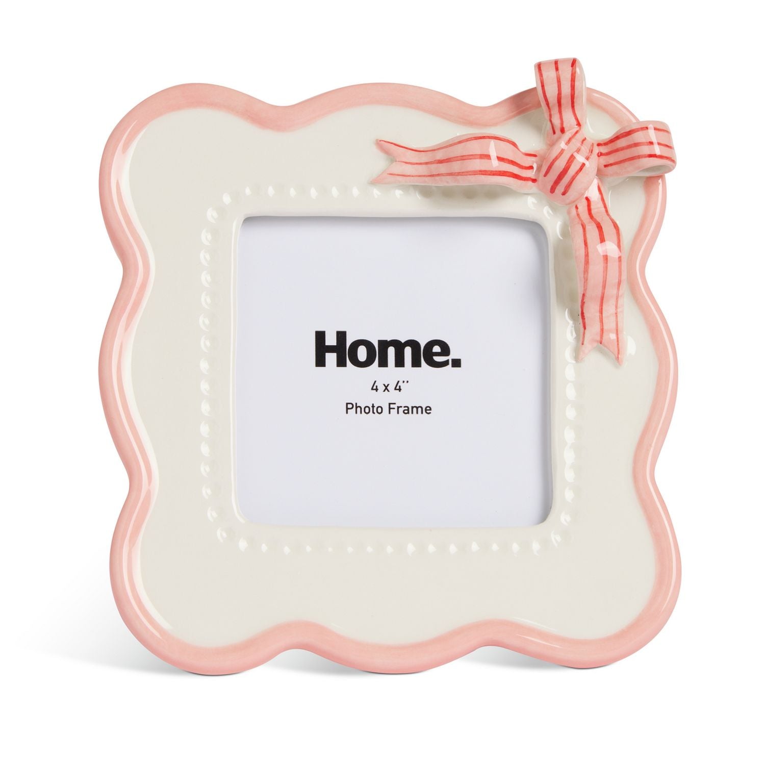 Argos Home ceramic picture frame pink bow 4x4 inch, UK version