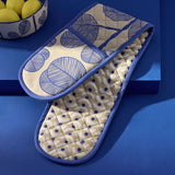 Habitat double oven gloves cream blue leaf pattern, UK version