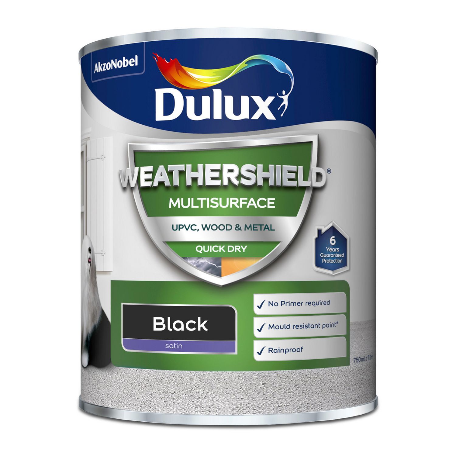 Dulux Weathershield Multisurface Satin Black paint 750ml - British product