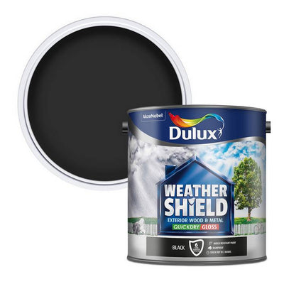 Argos Dulux Weathershield Quick Dry Satin Gloss Black Exterior Wood & Metal Paint - 2.5L- Buy online at McGrocer