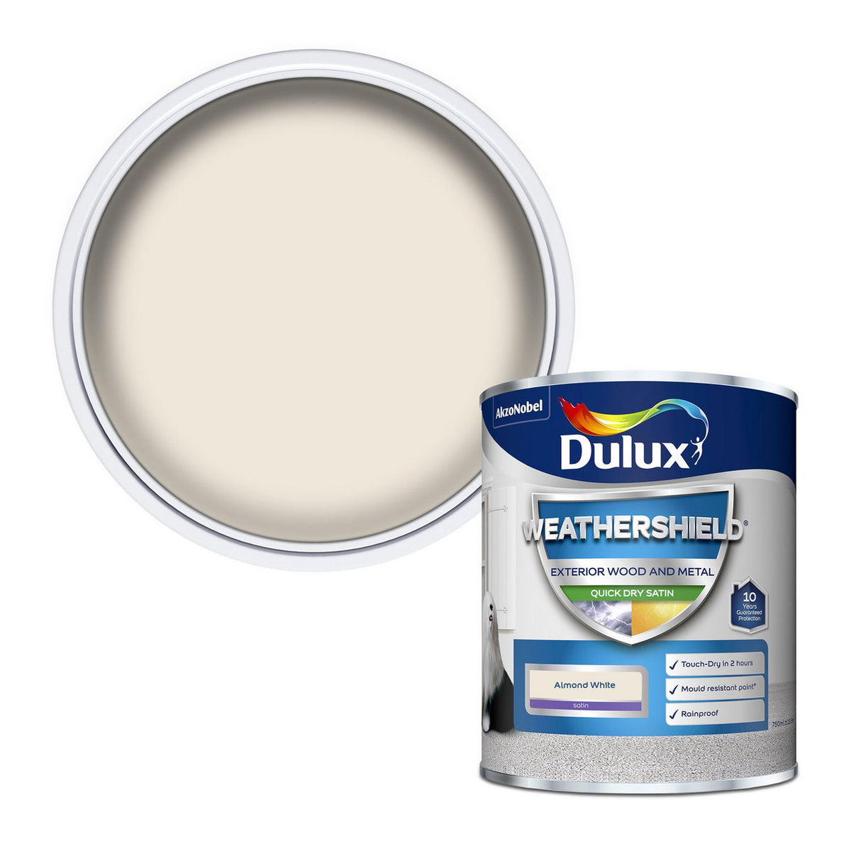 Dulux exterior satin paint Almond White 750ml, imported from the UK
