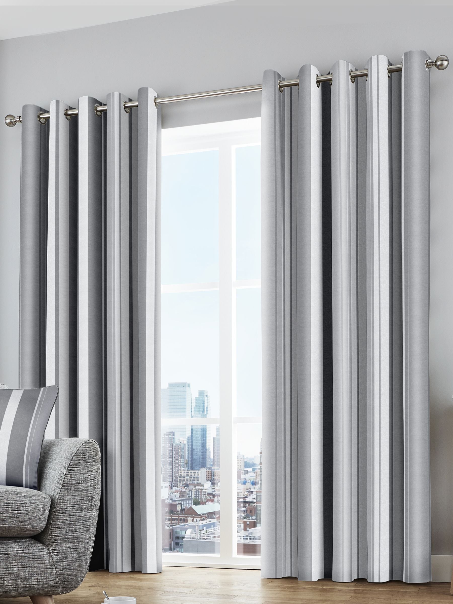 Fusion Grey/White Whitworth Eyelet Curtains