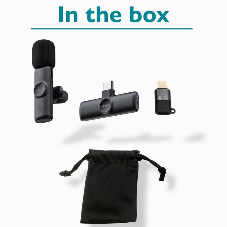 Deltaco wireless vlogging microphone black, UK version
