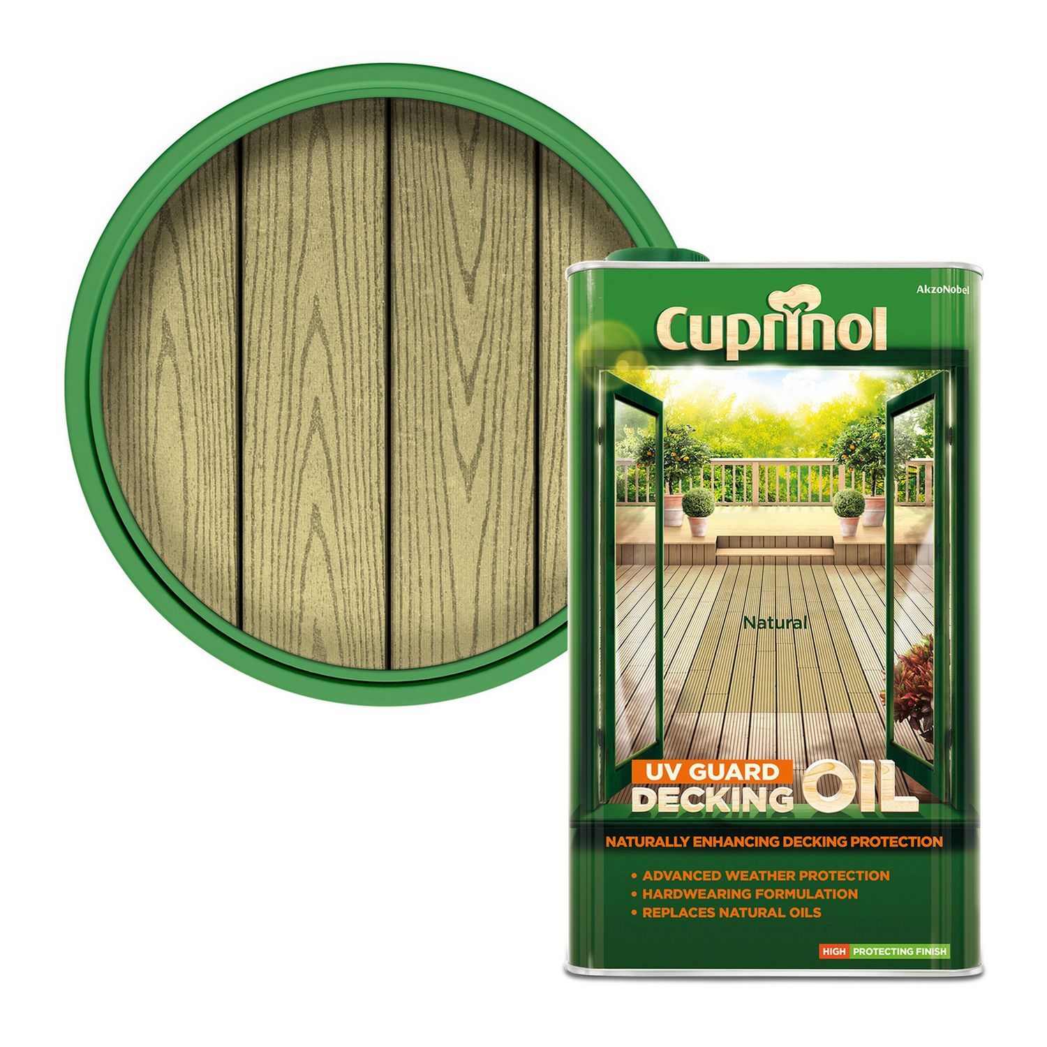 Cuprinol UV Guard Decking Oil Natural 5L, imported from the UK