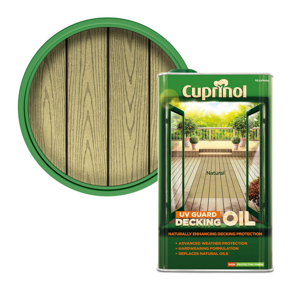 Cuprinol UV Guard Decking Oil Natural 5L, imported from the UK