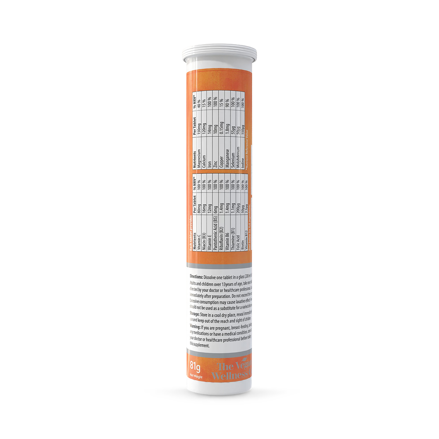 The Vegan Wellness Co. multivitamin effervescent orange passionfruit 80 tablets (British brand)