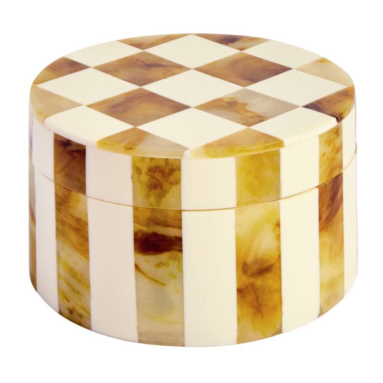 Habitat checkered round trinket box brown cream 9.5cm (British brand)
