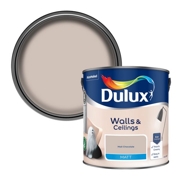 Dulux walls and ceilings matt paint malt chocolate 2.5L, UK version