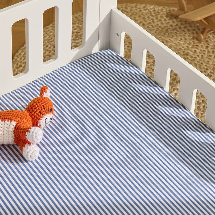 Habitat fitted sheet blue Oxford stripe toddler, UK version