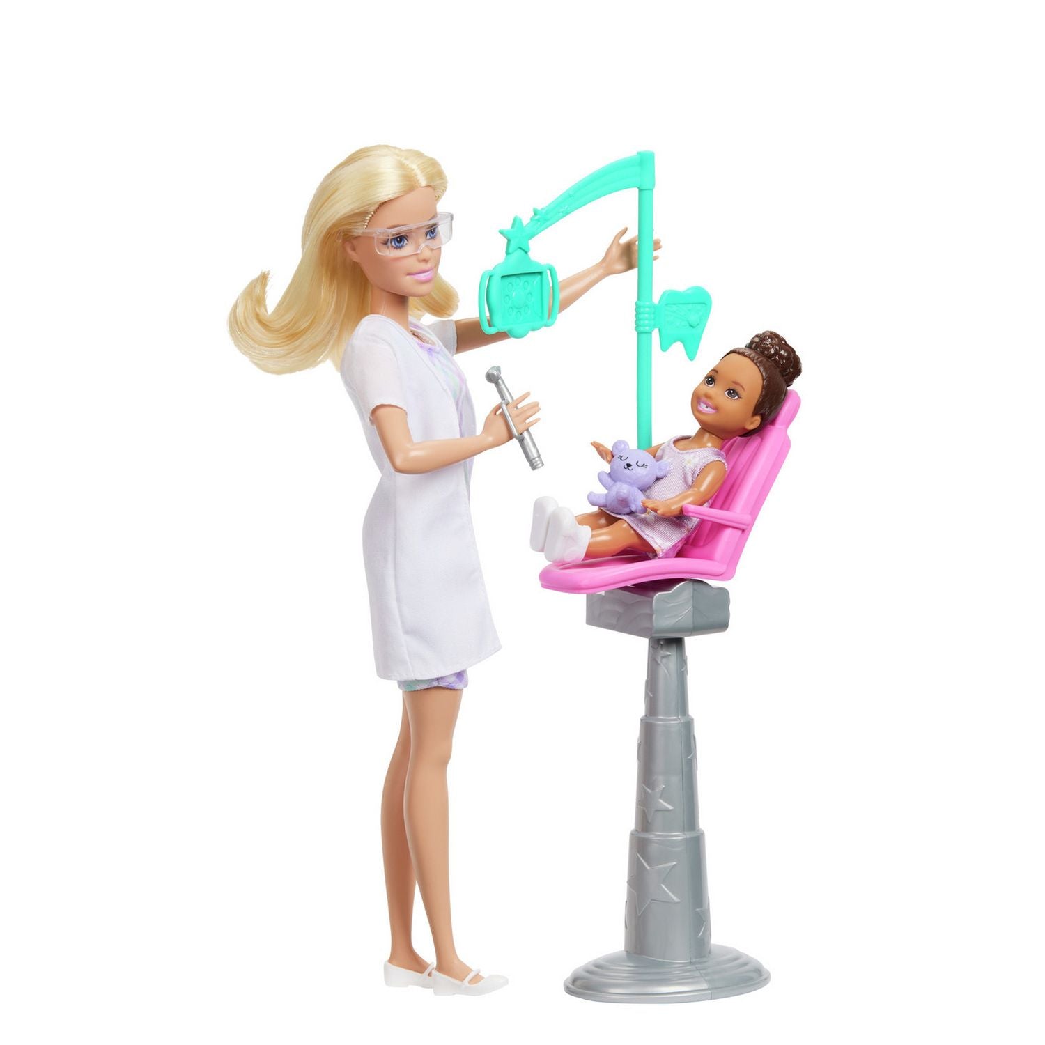 Barbie dentist playset with blonde doll and toddler patient, imported from the UK