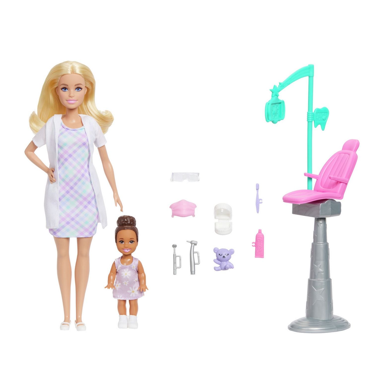Barbie dentist playset with blonde doll and toddler patient, imported from the UK