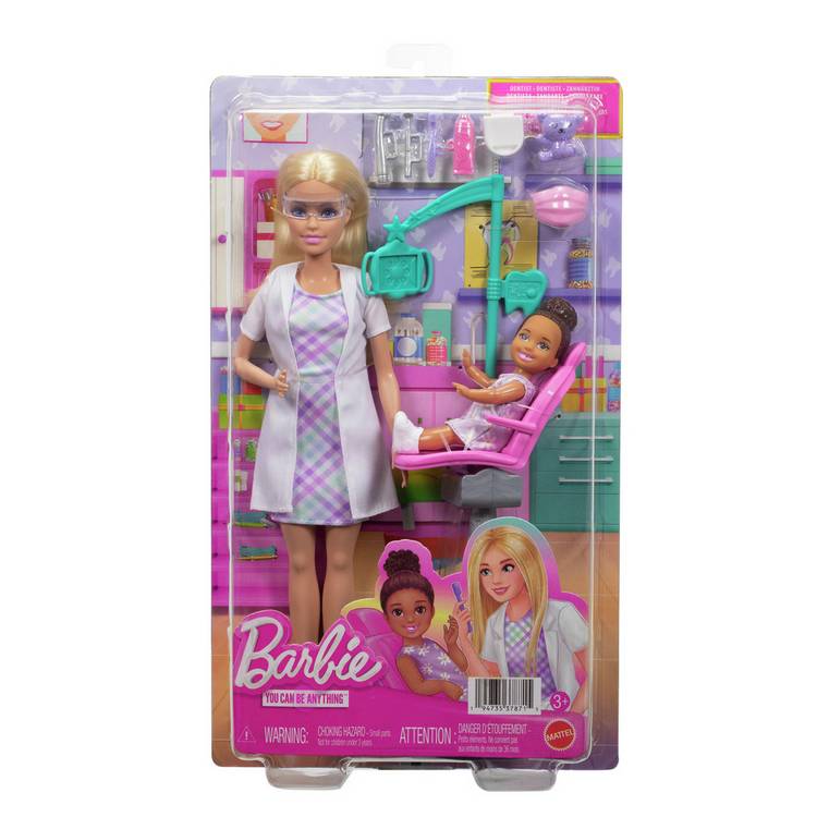 Barbie dentist playset with blonde doll and toddler patient, imported from the UK