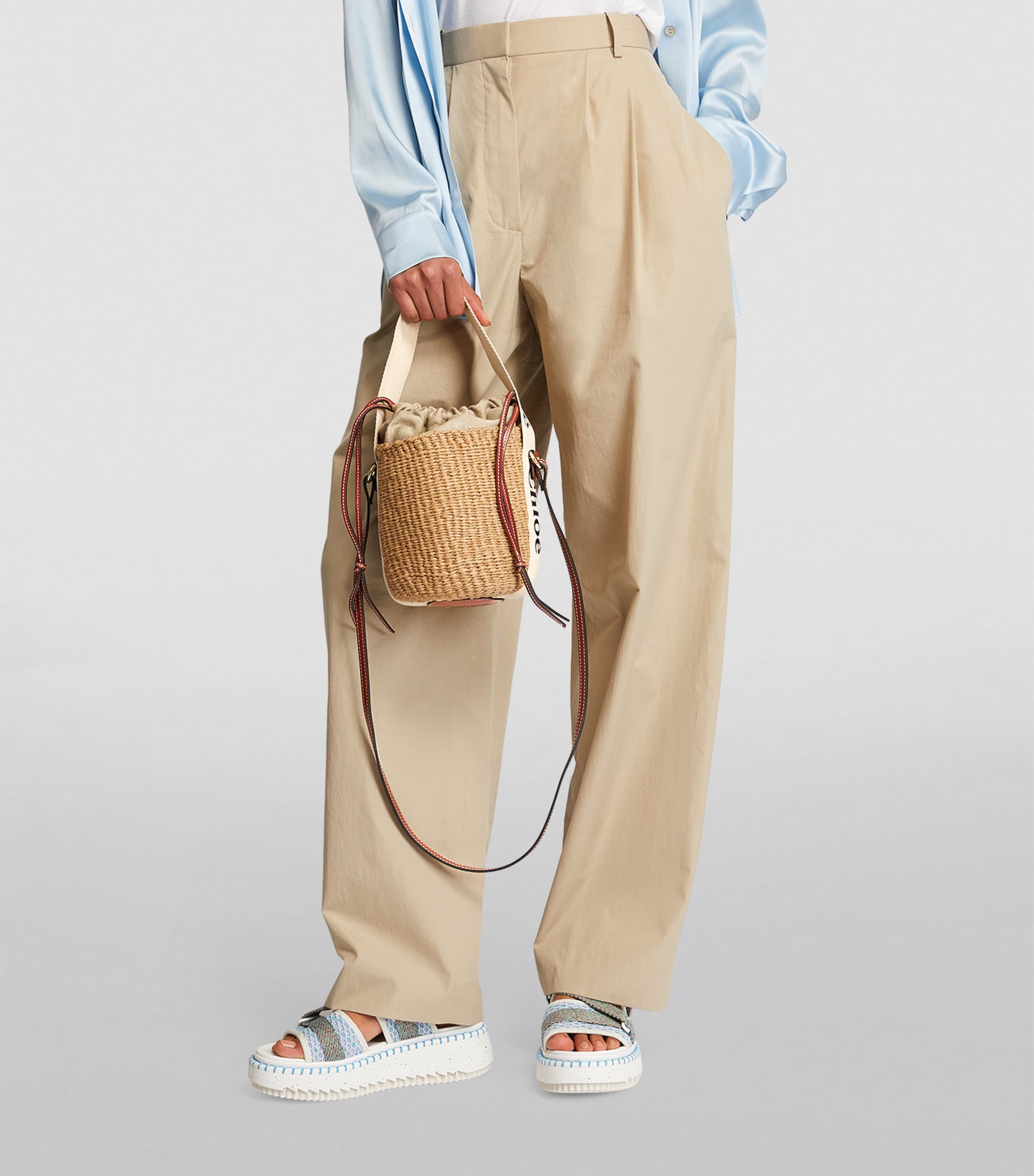 Chloé Small Woody Basket Bag in paper fibre with leather trims, UK version