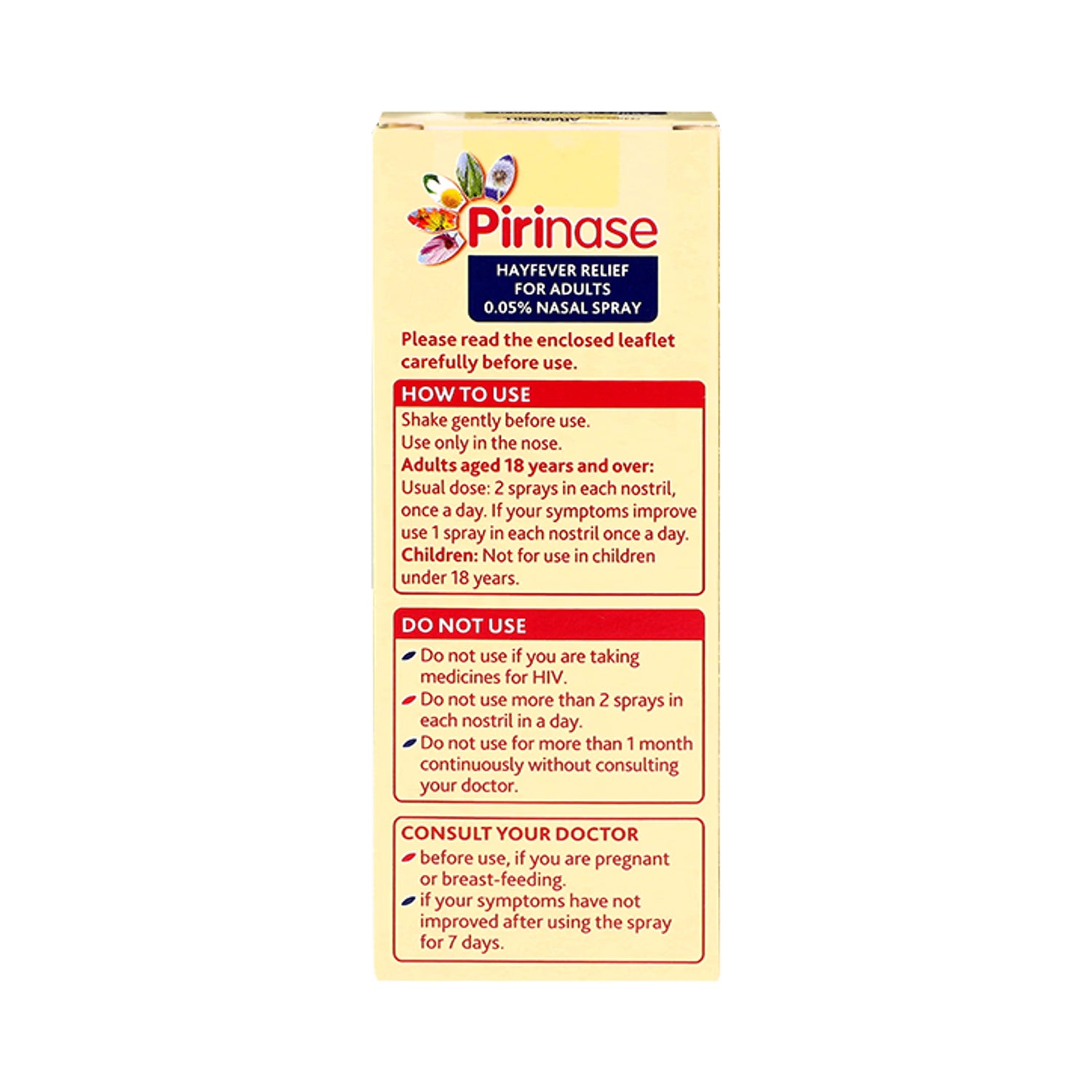Pirinase hayfever relief nasal spray 1ml, imported from the UK