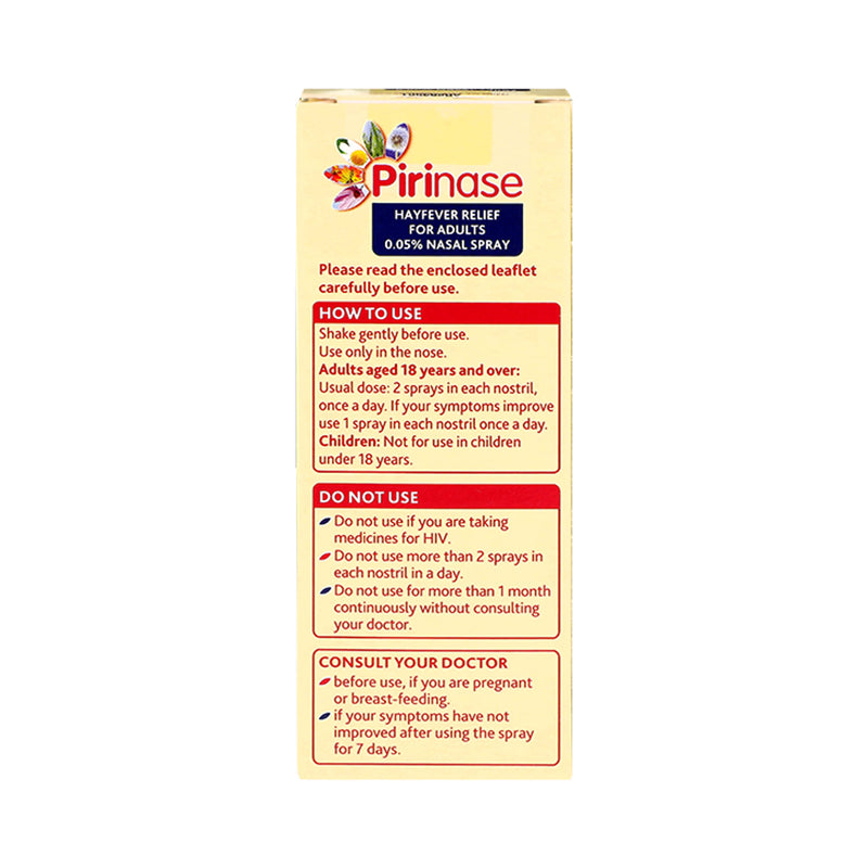 Pirinase hayfever relief nasal spray 1ml, imported from the UK