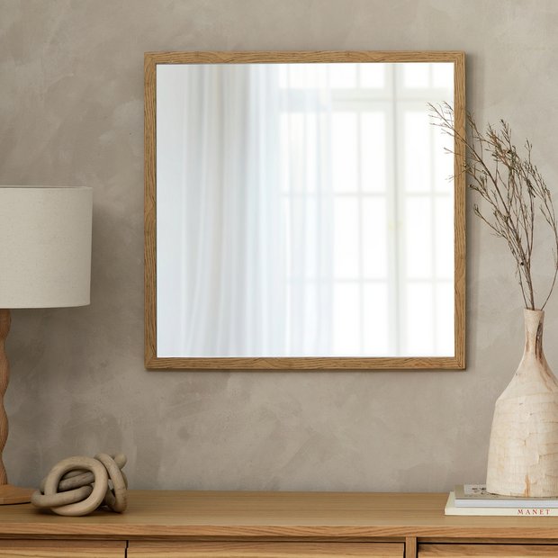 Home Essentials oak effect square wall mirror 55x55cm (British brand)