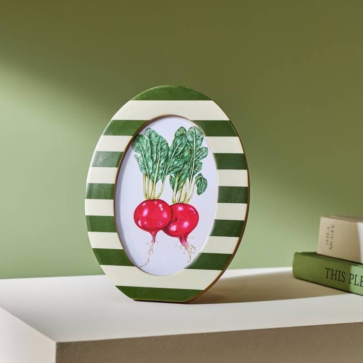 Habitat striped oval green resin picture frame 4x6 - British product