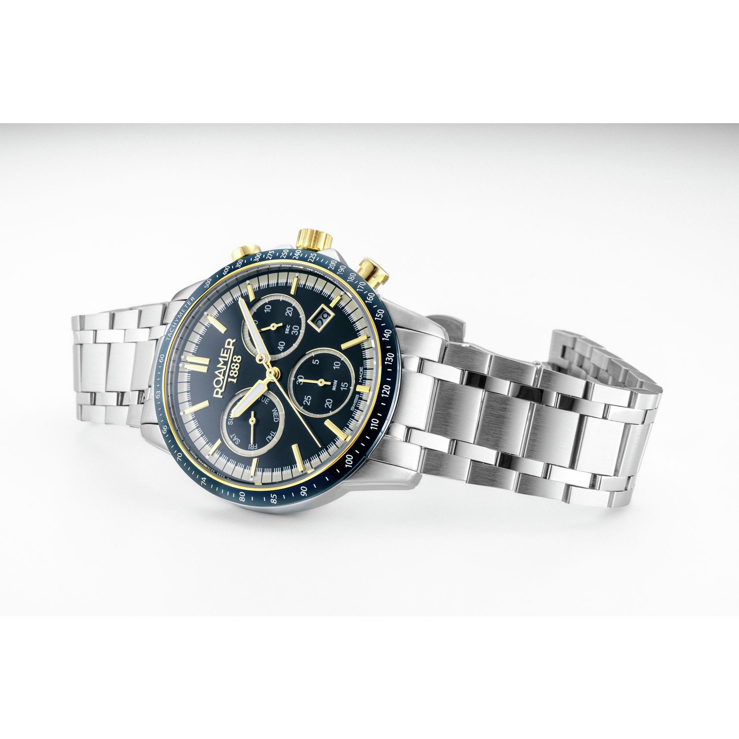 Roamer Mercury chronograph watch blue dial stainless steel bracelet - British product
