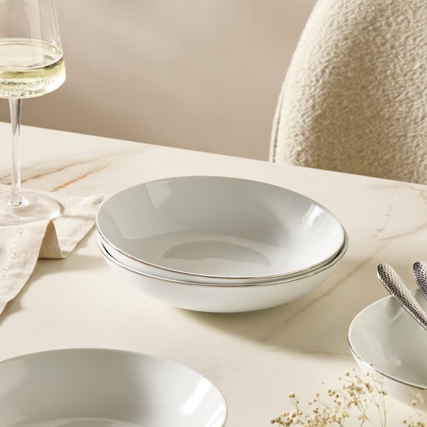 Argos Home silver rim porcelain pasta bowls set of 4 (British brand)