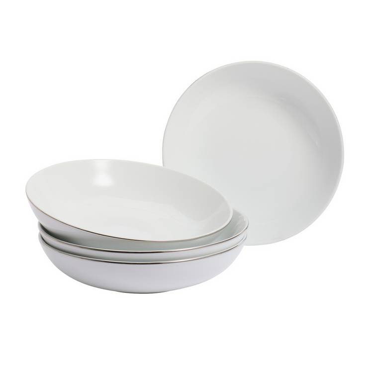Argos Home silver rim porcelain pasta bowls set of 4 (British brand)