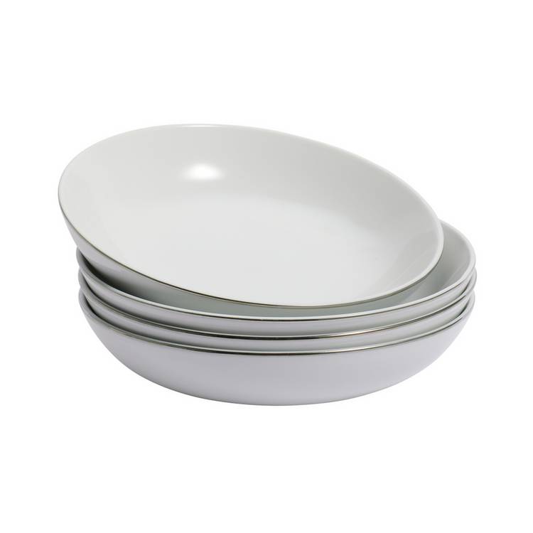 Argos Home silver rim porcelain pasta bowls set of 4 (British brand)