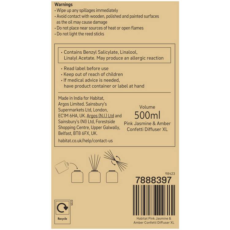 Habitat Confetti diffuser Pink Jasmine Amber 500ml - British product