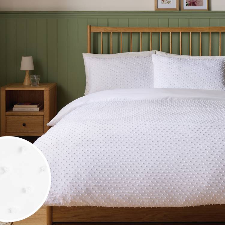 Argos Home embroidered dot white bedding set single, imported from the UK