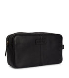 Barbour leather travel wash bag with grab handle and exterior pocket - British product