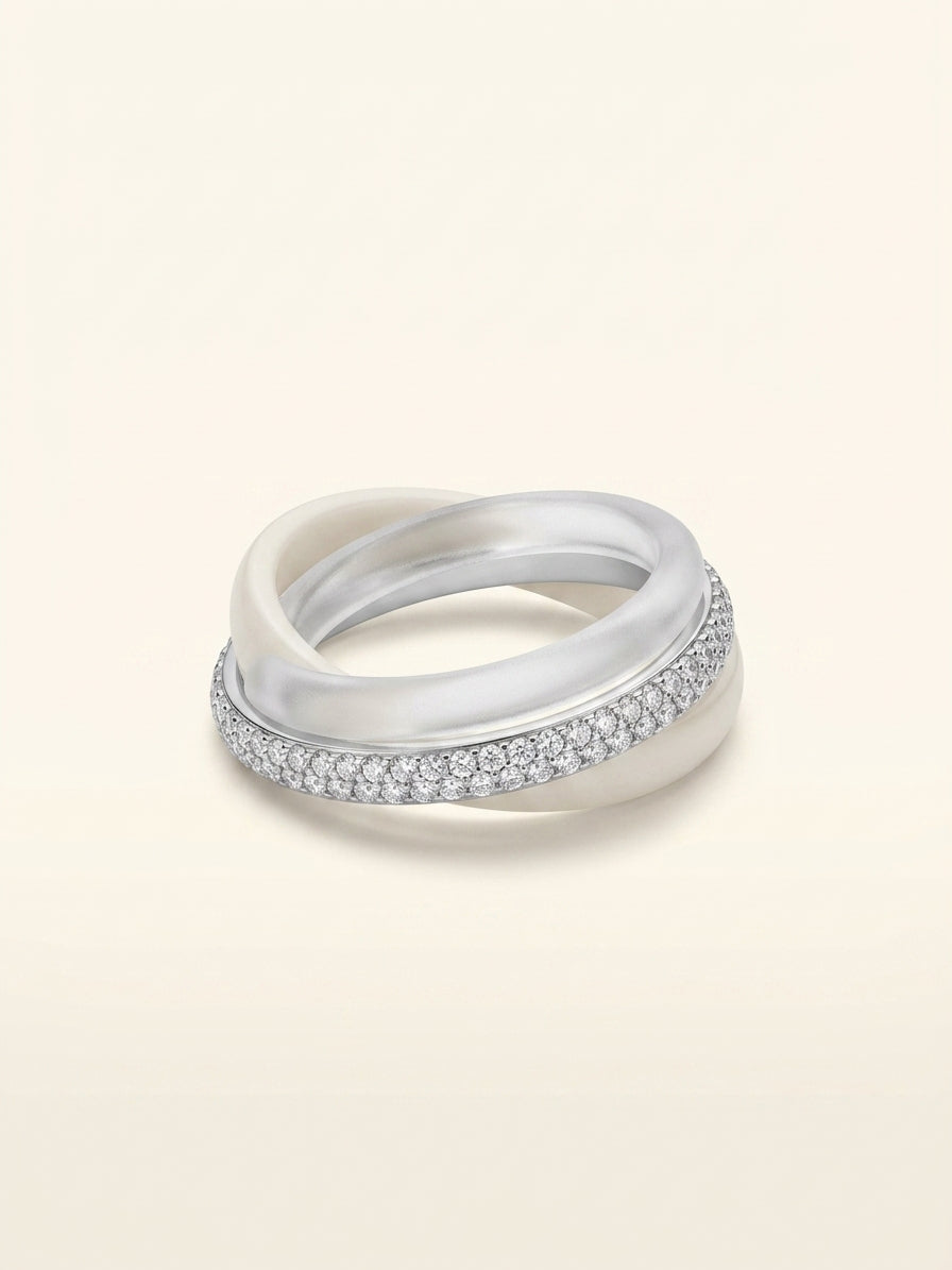 Cartier Trinity white gold ceramic diamond ring 0.46ct (British brand)