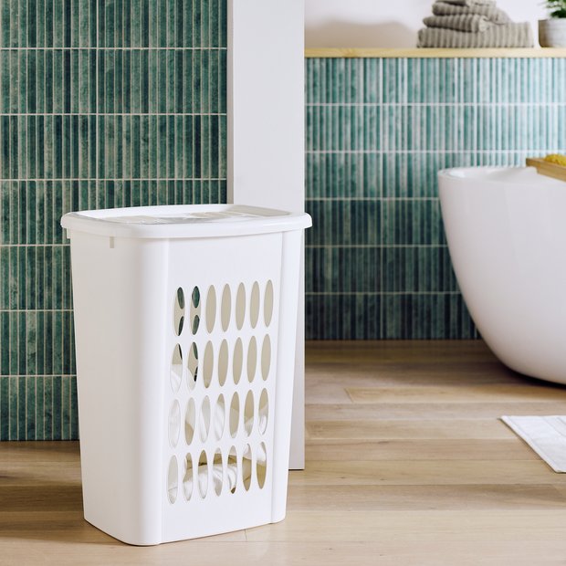 Argos Home white laundry hamper 54L, imported from the UK