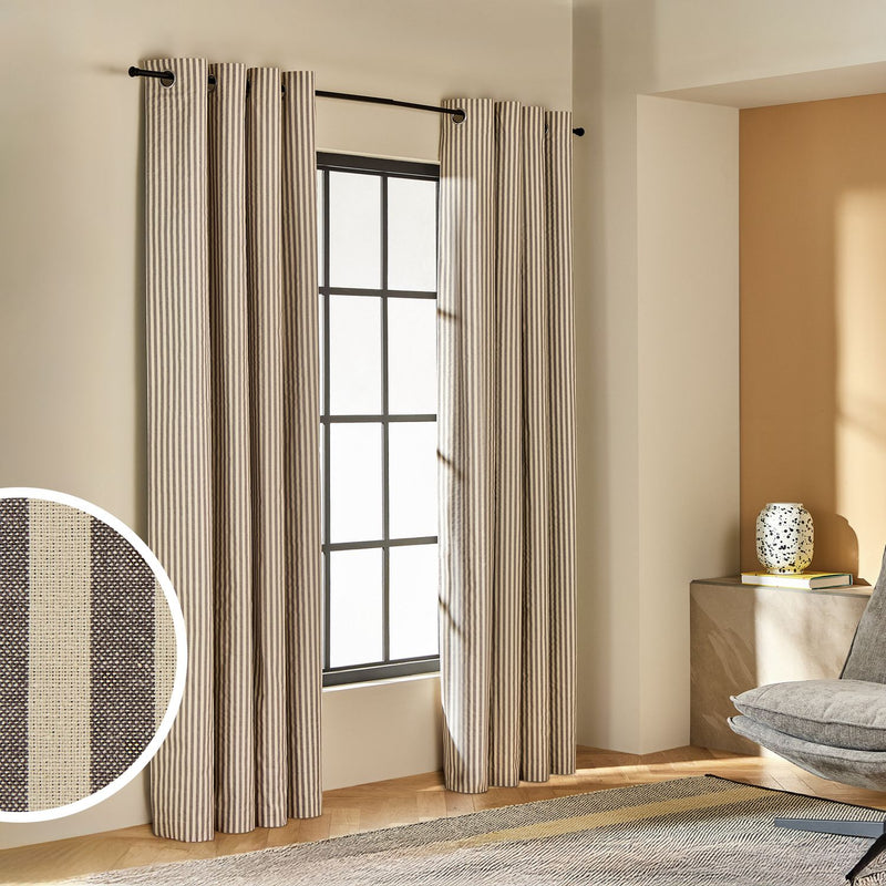 Habitat Yarn Dye Stripe Blackout Eyelet Curtains - Charcoal - 168x229cm