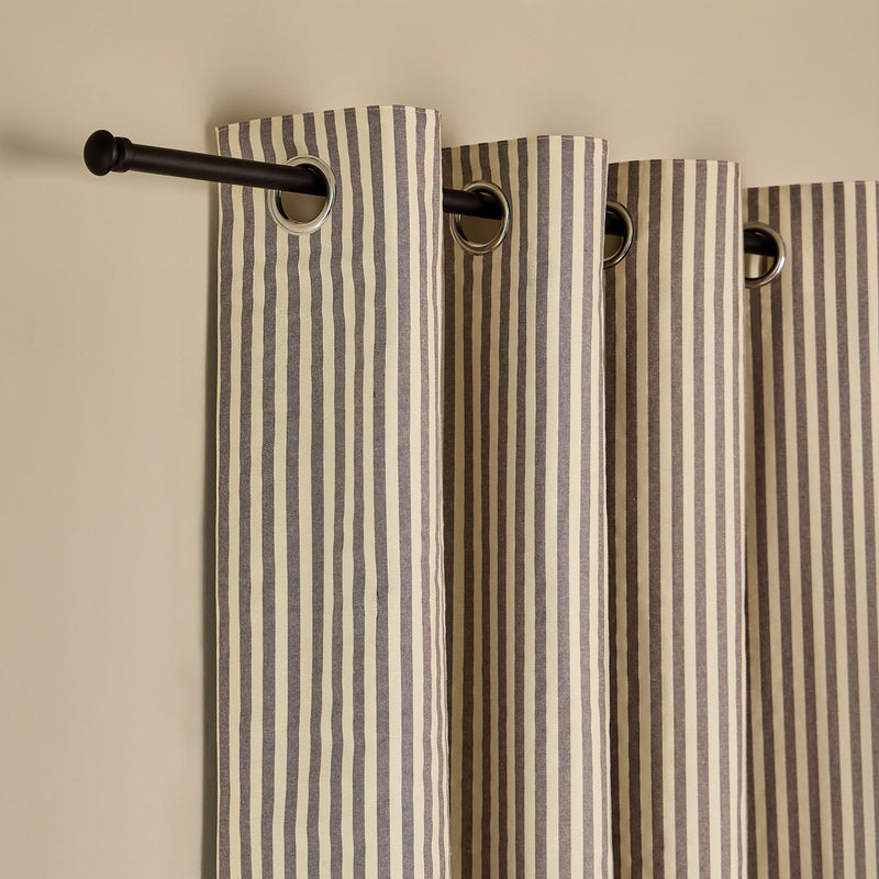 Habitat Yarn Dye Stripe Blackout Eyelet Curtains - Charcoal - 168x229cm