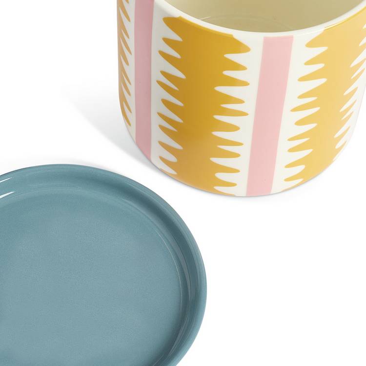 Habitat ceramic yellow striped planter with saucer, UK version