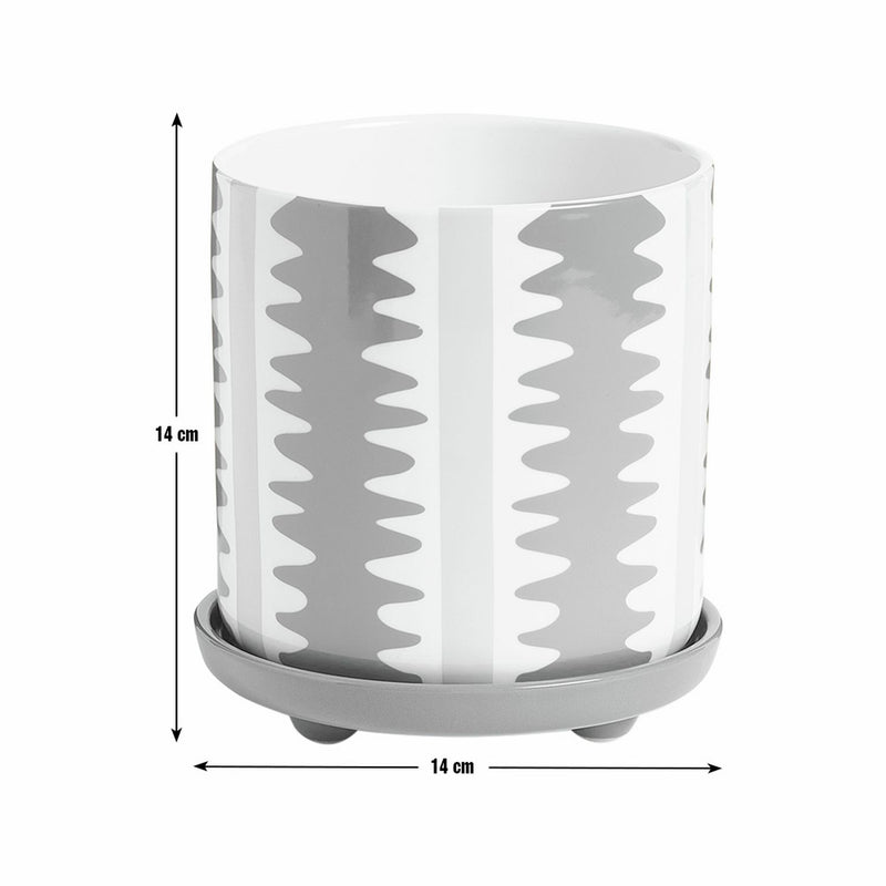 Habitat ceramic yellow striped planter with saucer, UK version