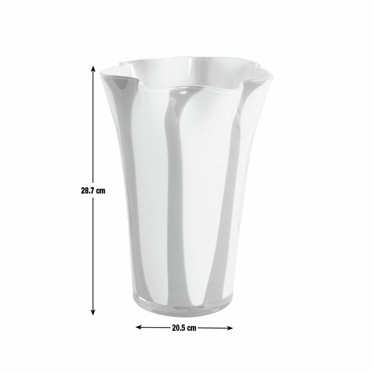 Habitat blue and white handkerchief stripe milk glass vase 29cm, imported from the UK