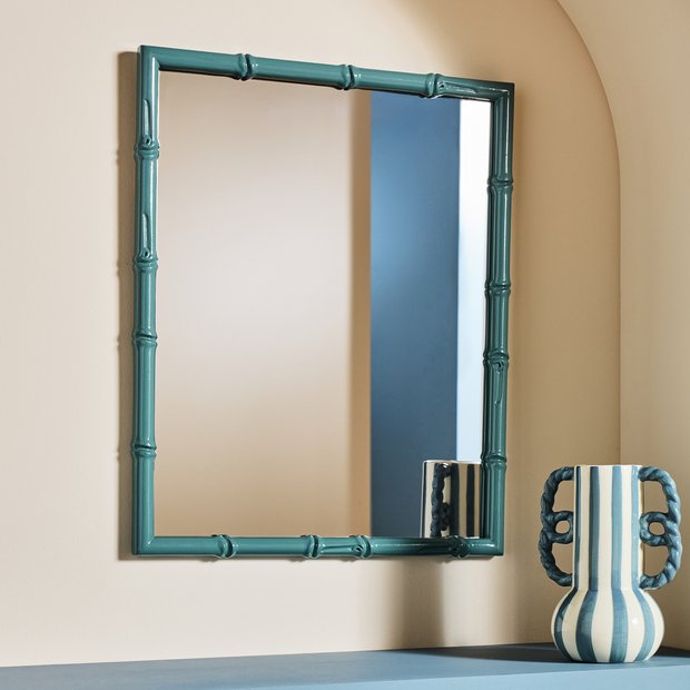 Habitat bamboo effect blue wall mirror 52x42cm, imported from the UK