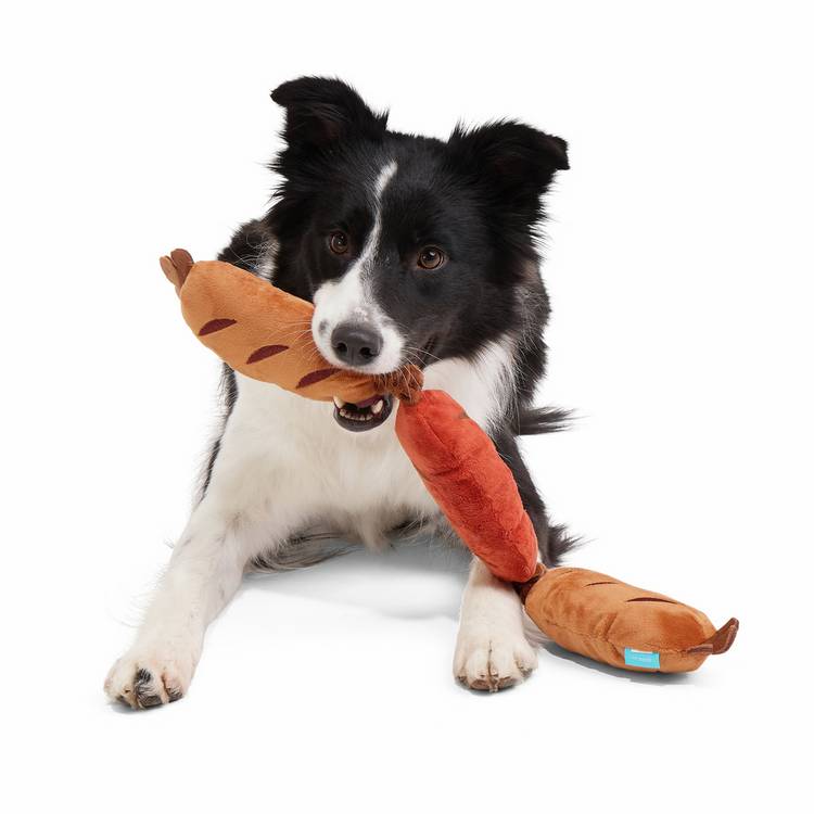 Bark Lickin' Links dog squeak toy sausage shape, UK version